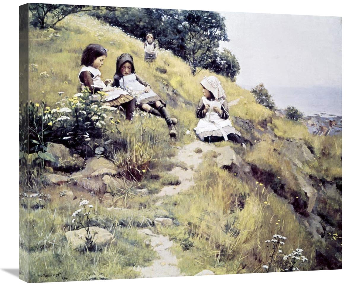30 in. Girls with a Wreath of Flowers Art Print by William Brymner - Vintage Floral Wall Decor for Girls' Room, Nursery, or Home Aesthetic