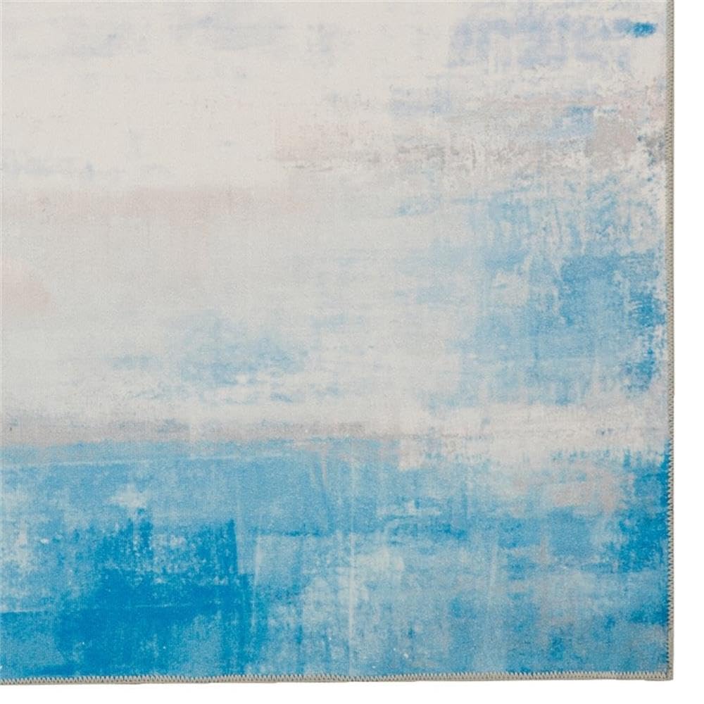 Washable Polyester 5'x7' Area Rug in Ivory - Transitional Style for Living Room, Bedroom & Office