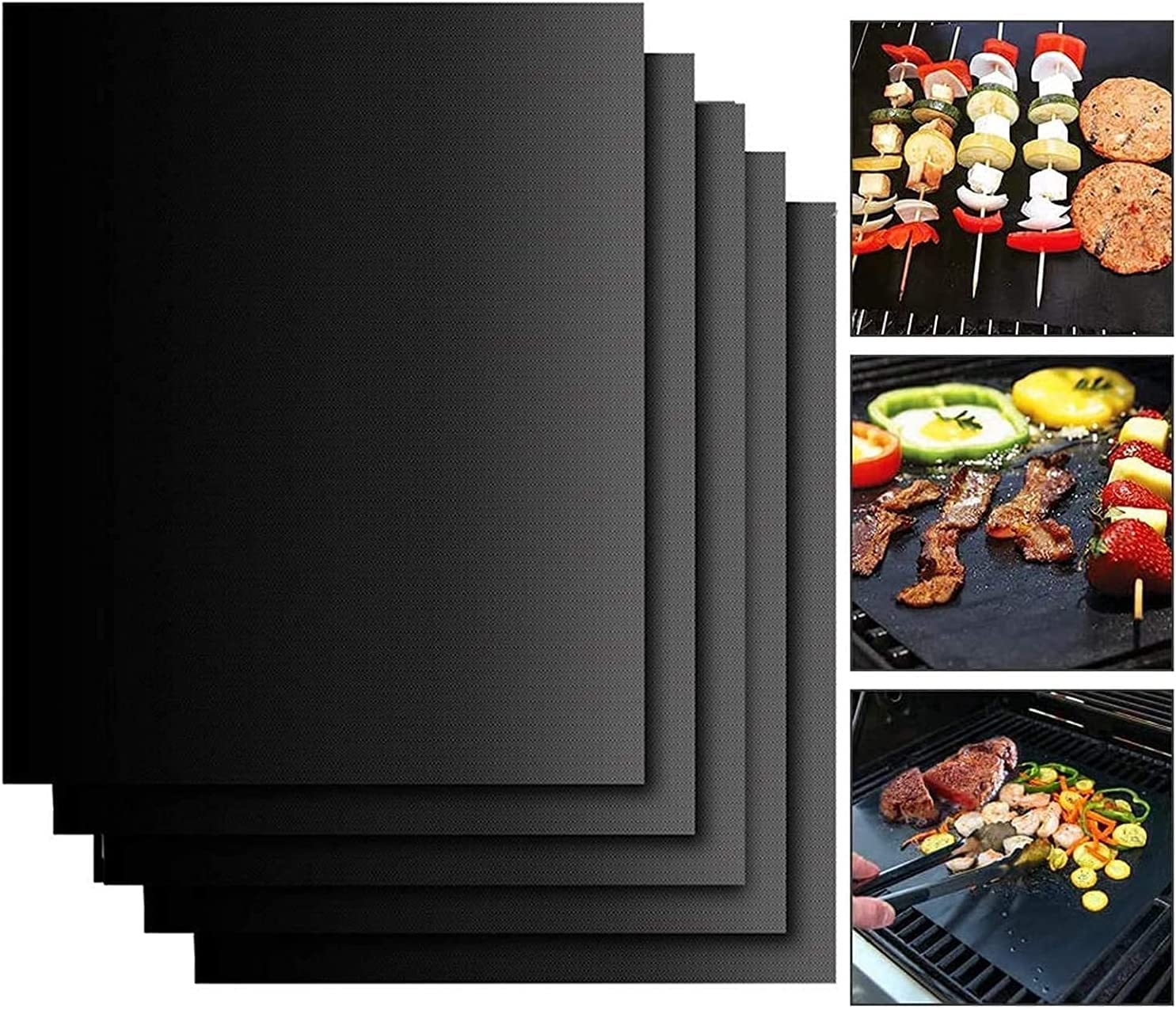 Premium Non-Stick Grill Mat Set of 5 - Heavy Duty Reusable BBQ Baking Mats for Charcoal, Gas & Electric Grills - 15.75 x 13 Inch Easy Clean Barbecue Accessories - Perfect for Backyard Cookouts, Camping & Outdoor Dining