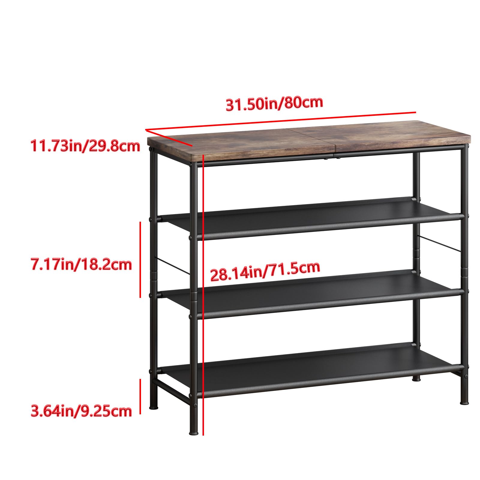4-Tier Metal Shoe Rack Organizer with Industrial MDF Board & Fabric Layers - Space Saving Entryway Closet Storage Shelf for Bedroom, Living Room, Garage (Black & Rustic Brown) - Perfect for Organizing Shoes, Boots, and Home Decor in Small Spaces