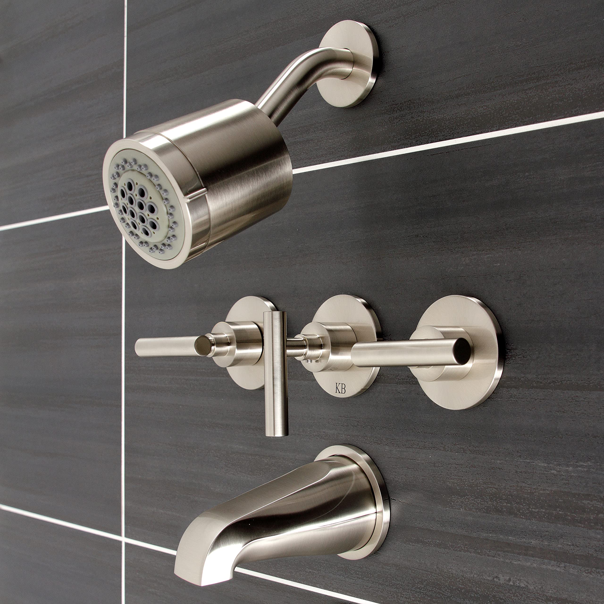 Kingston Brass KBX8138CML Manhattan 8-Inch Widespread Bathroom Tub and Shower Faucet in Brushed Nickel - 7.13