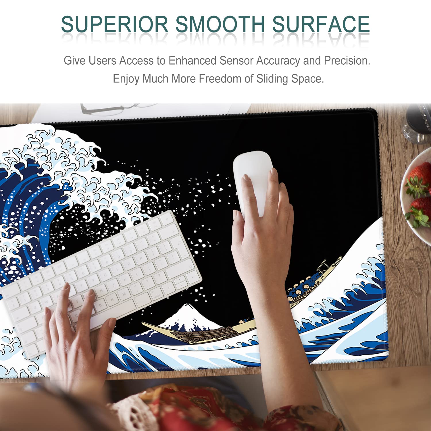 XXL Gaming Mouse Pad 35.5x15.75 Inch - Non-Slip Large Desk Pad with Stitched Edges, Waterproof Keyboard Mouse Mat for PC, Laptop, Office & Home Use - Perfect for Gaming, Work & Study - Sea Wave Design