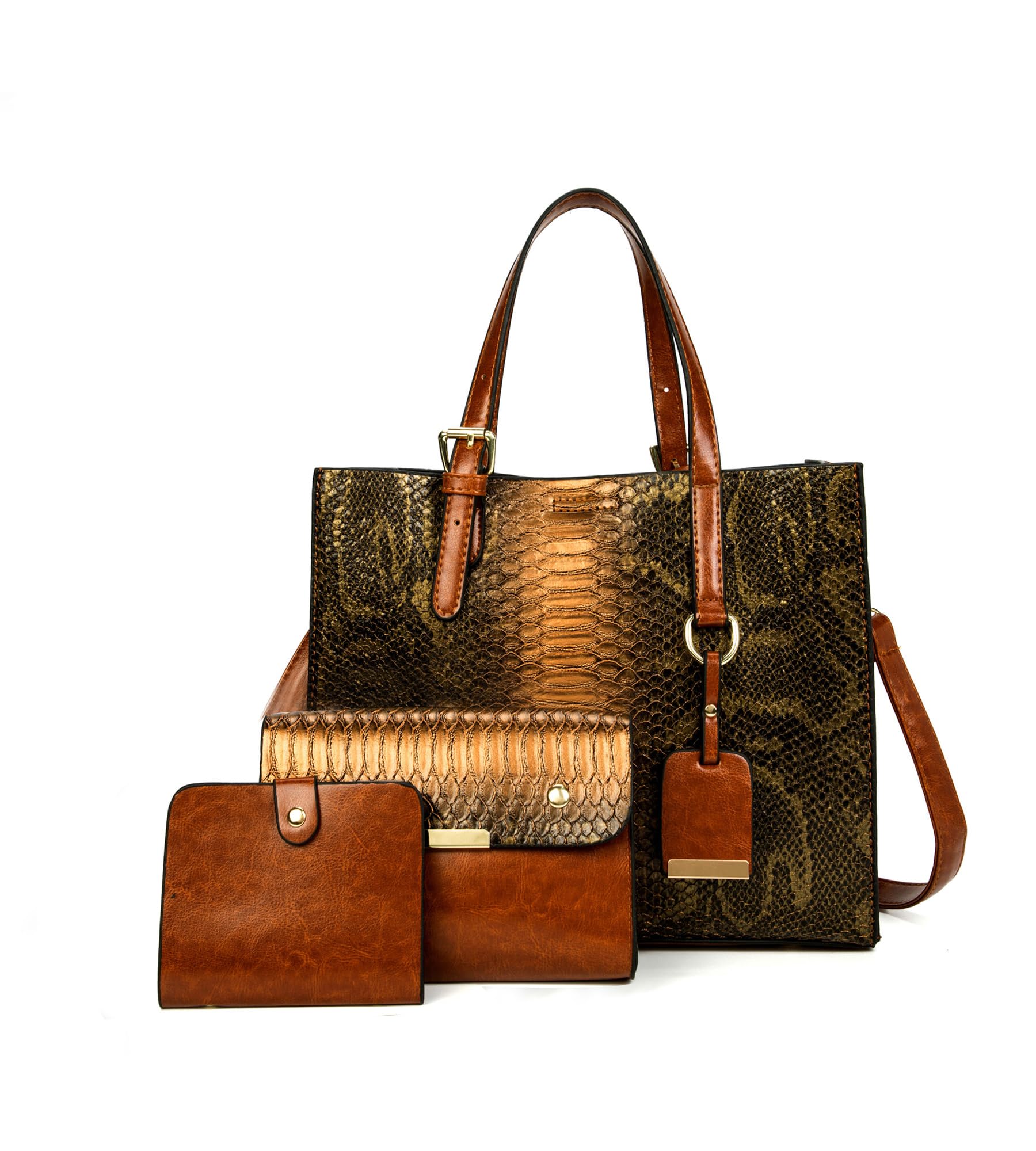 KingTo Women's Crocodile Pattern Satchel Handbag Set - Stylish Tote & Shoulder Bag 3-Piece Collection for Work, Travel & Evening Out