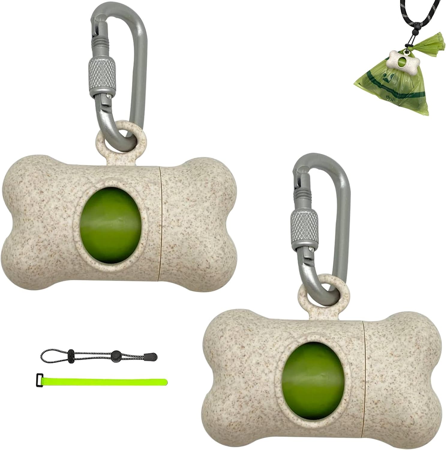 Eco-Friendly Bone Shaped Dog Waste Bag Dispenser with 30 Leakproof Poop Bags - 2 Pack Beige Pet Waste Holders for Walking, Hiking & Park Cleanup