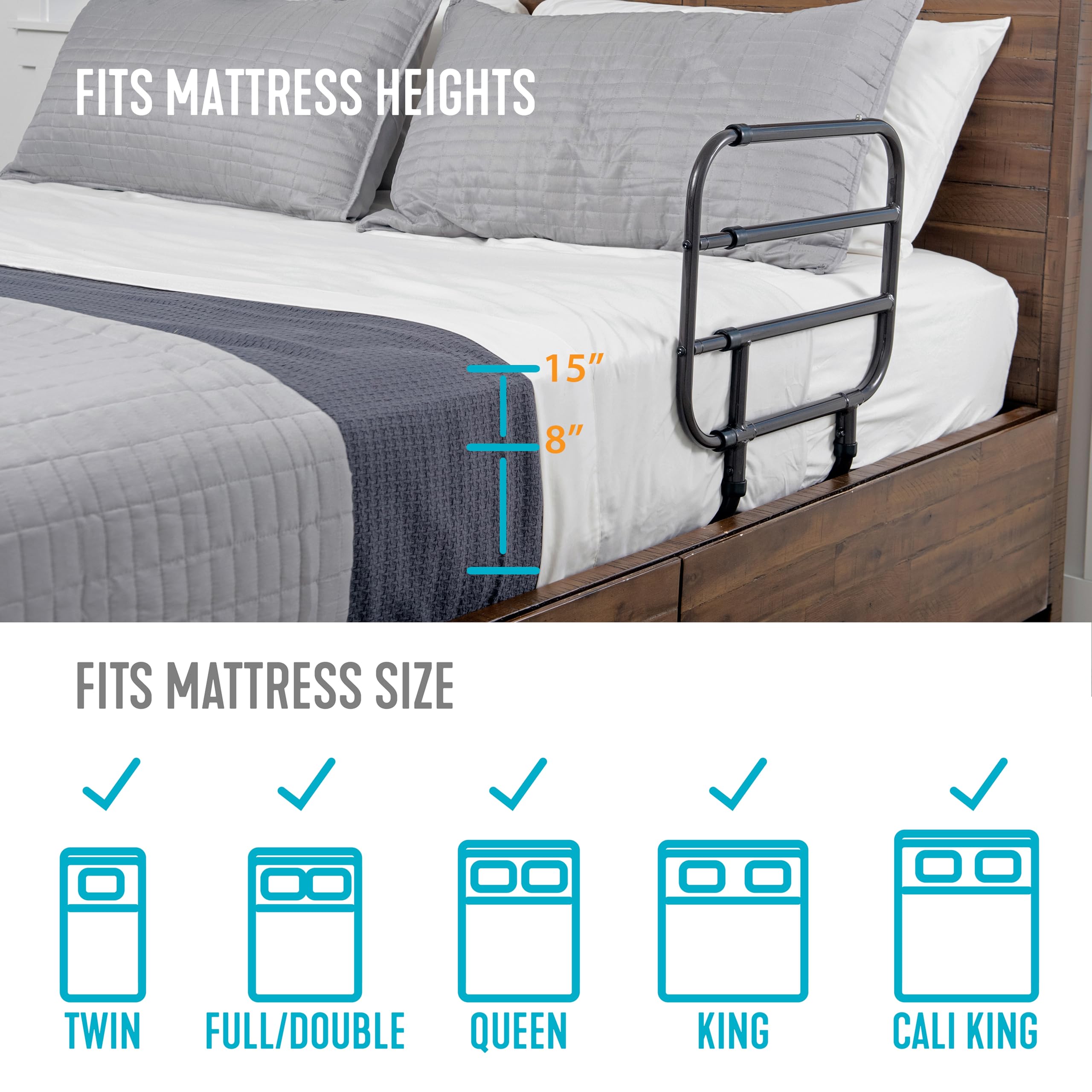 Adjustable Bed Safety Rail for Seniors - Extendable Bedside Assist Grab Bar with ASTM Certification | Elderly Bed Rail for Fall Prevention & Mobility Support | Ideal for Home Care & Hospital Use