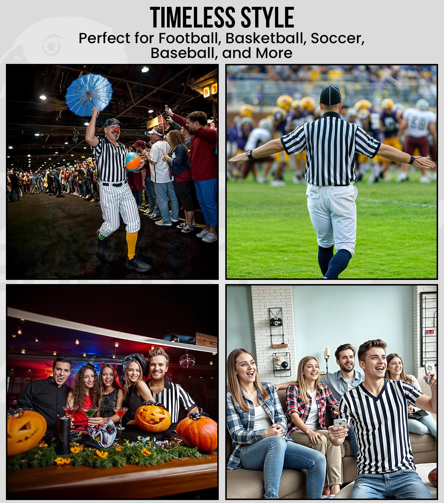 **Men's Athletic Fit Referee Shirt – V-Neck & Zipper Styles for Basketball, Sports & Costume Events – Perfect for Games, Officiating, and Halloween Outfits**