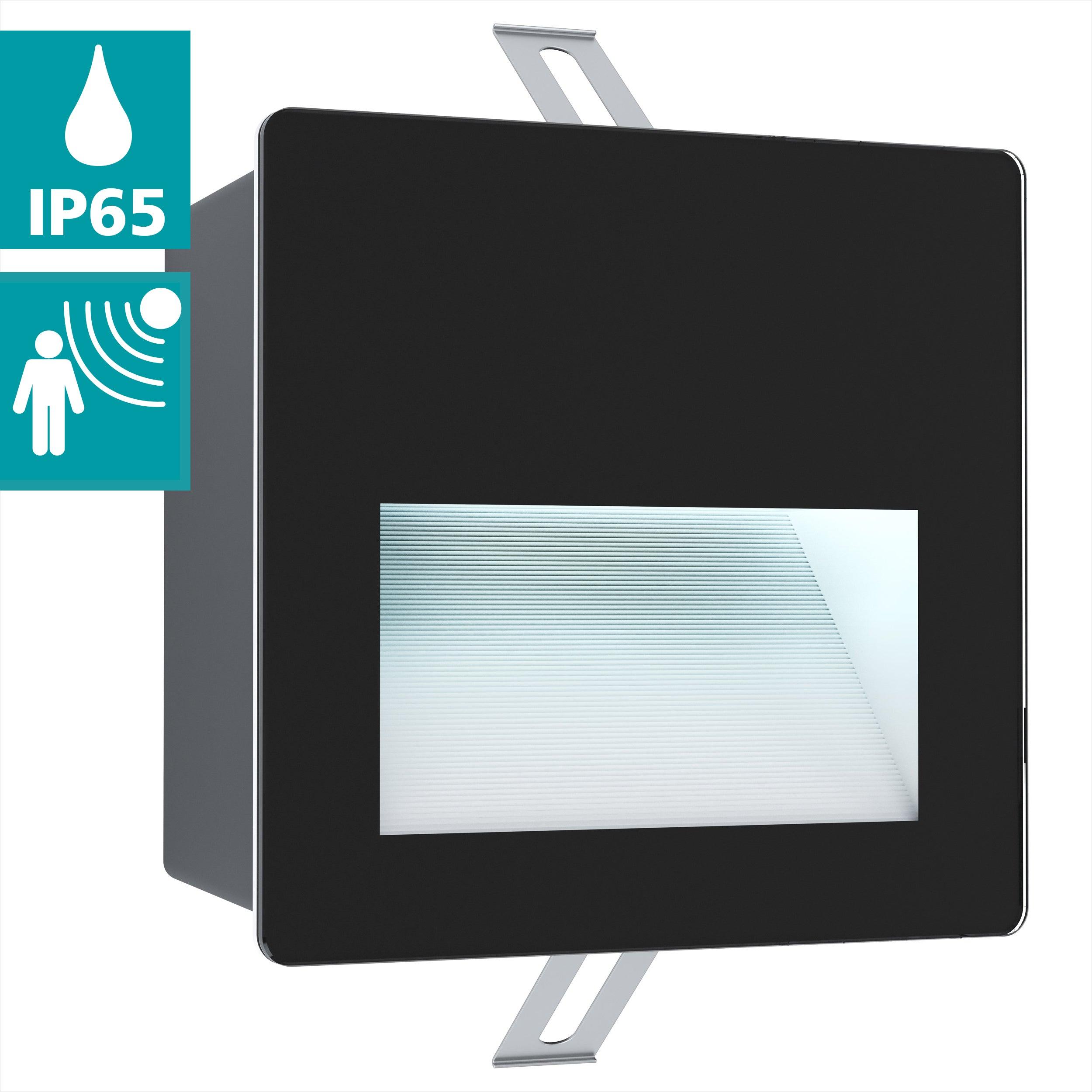Eglo Aracena Black Square IP65 Waterproof Outdoor Recessed Wall Light - Perfect for Patio, Garden, and Exterior Home Lighting