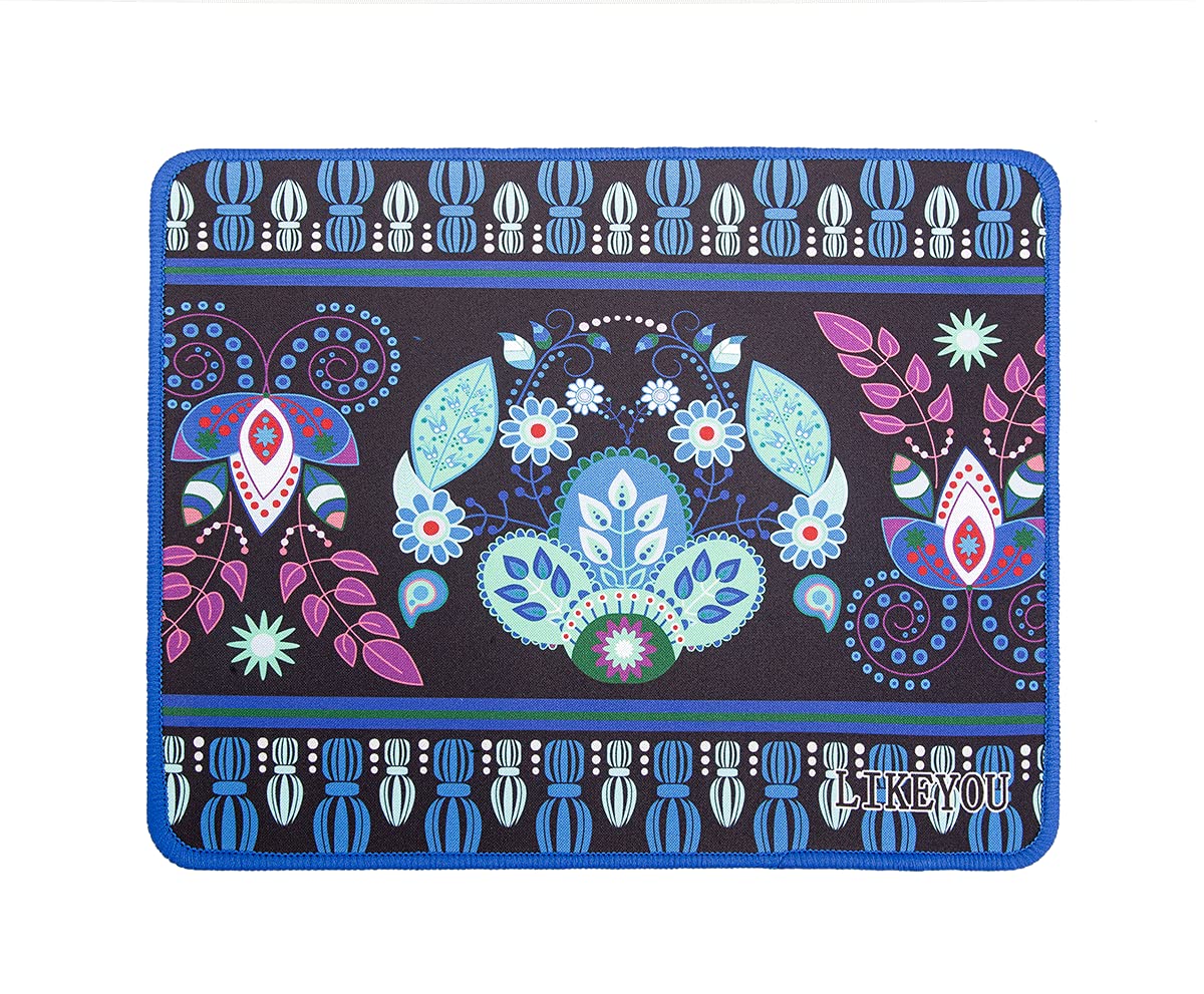 LIKEYOU Blue Floral Computer Mouse Pad - Non-Slip Gaming & Office Desk Mat for PC Laptop - Perfect for Work, Gaming, and Home Office Use