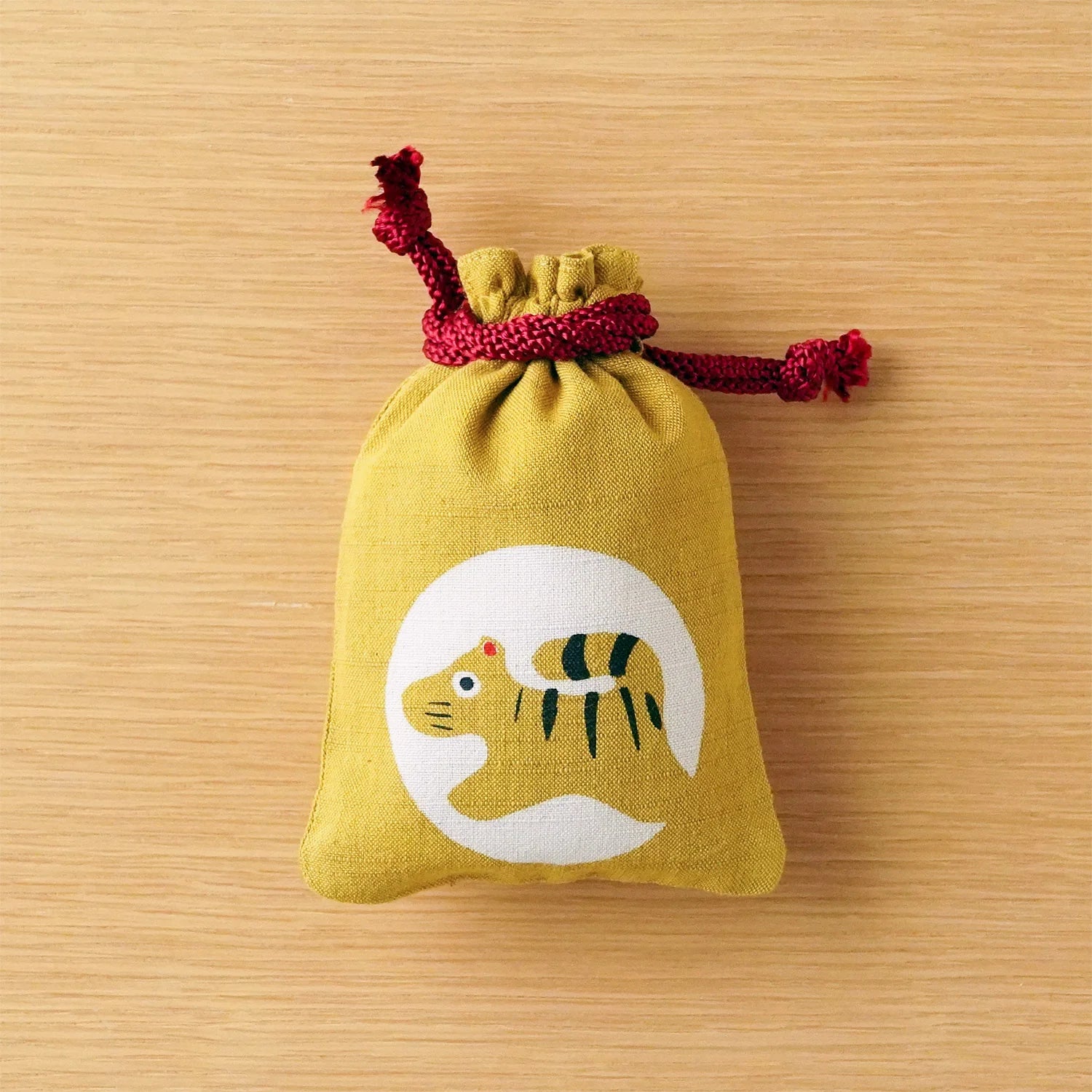Katazome Small Tiger Talisman Bag - Japanese Traditional Craft Drawstring Pouch for Good Luck Charm, Amulet Storage & Spiritual Protection