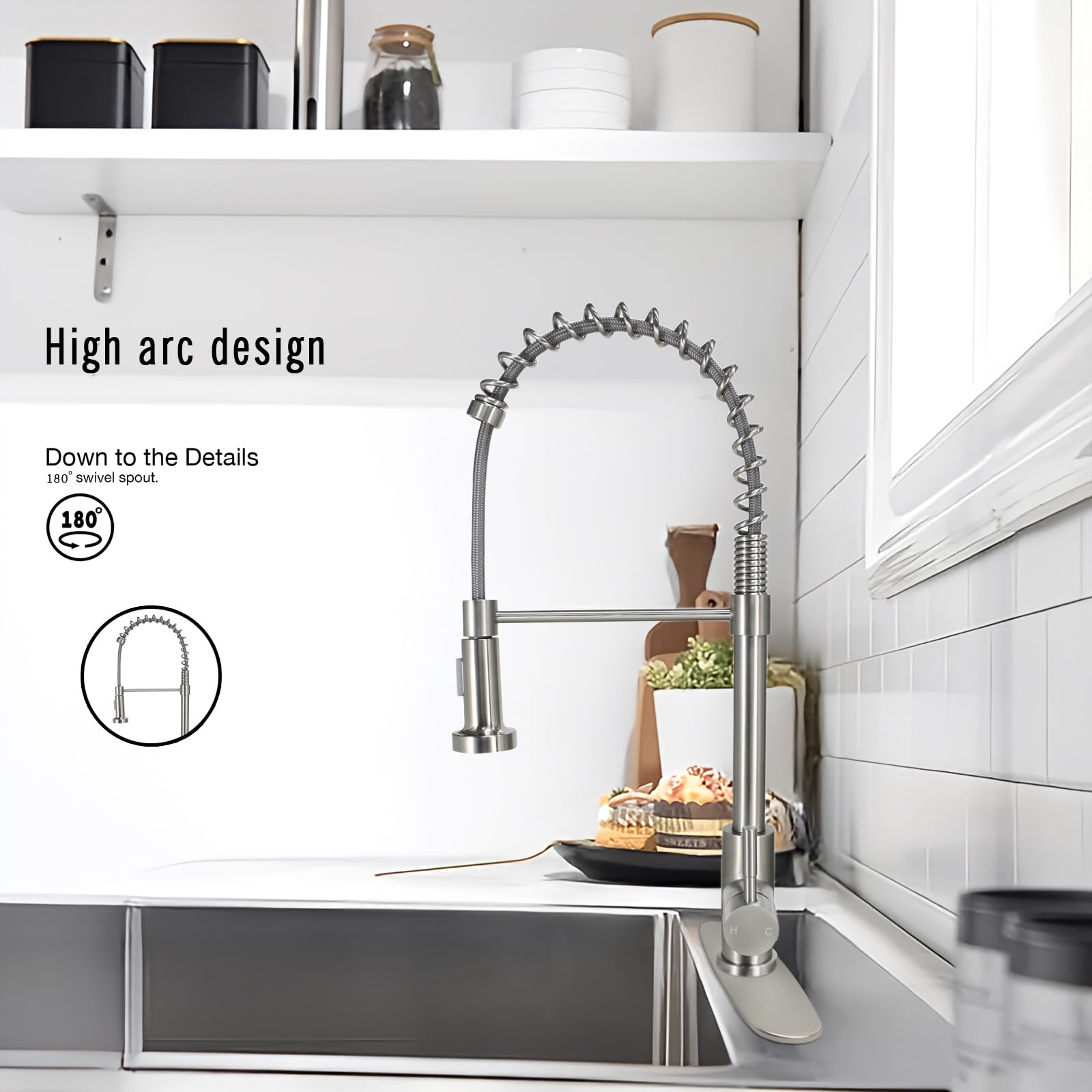 Wasserman S1500123 Stainless Steel Single Handle Pull Down Sprayer Kitchen Sink Faucet - Perfect for Modern Home, Restaurant & Commercial Use