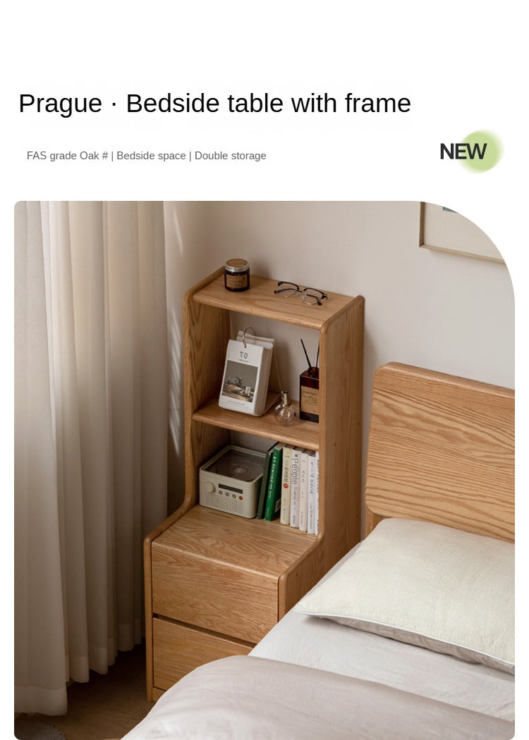 Solid Oak Wood Multifunctional Nightstand with High Section - Perfect for Bedroom, Living Room, and Home Office Storage