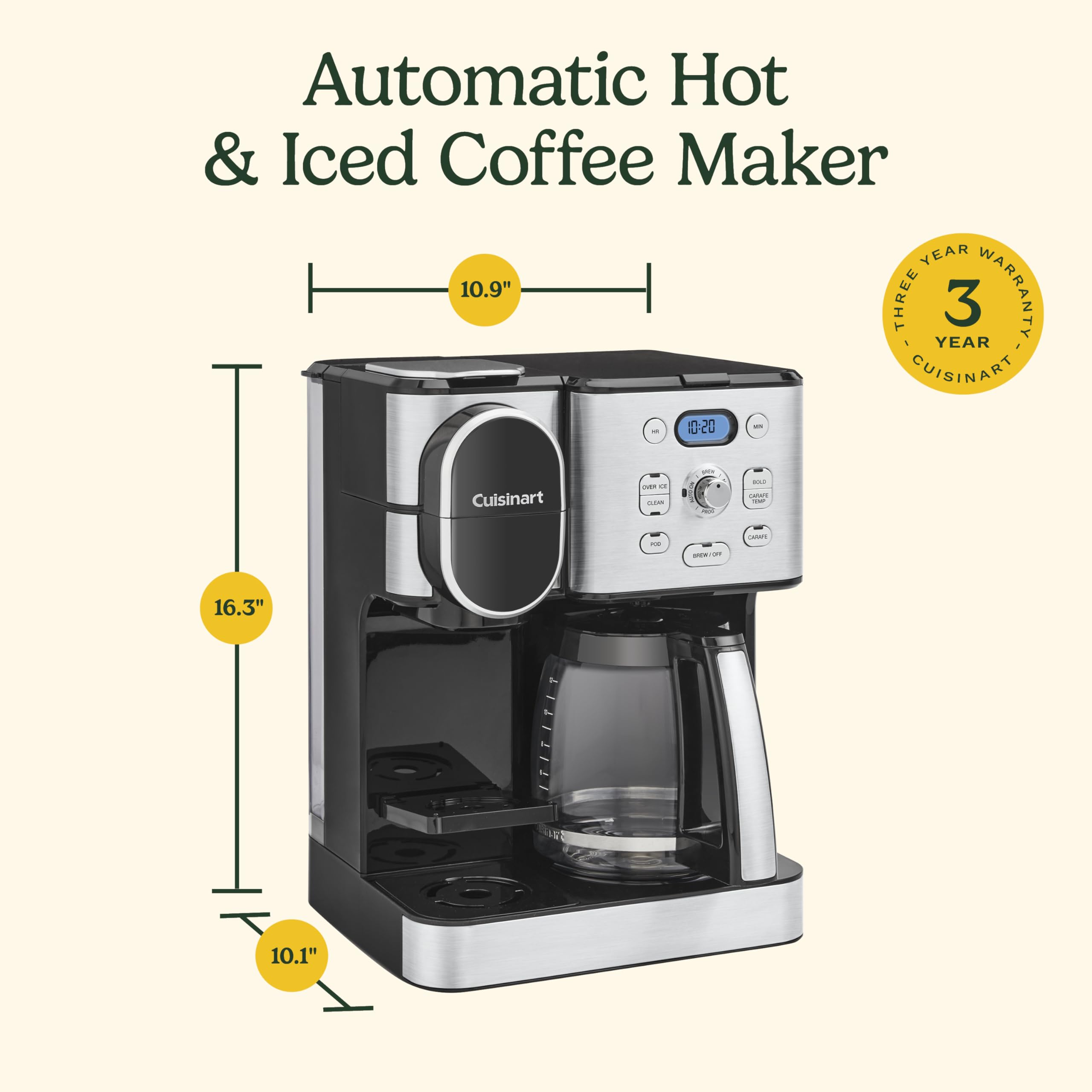 Cuisinart 12-Cup Coffee Maker with Glass Carafe - Automatic Hot & Iced Coffee Brewer, Single Serve Stainless Steel (SS-16) - Perfect for Home, Office & Entertaining