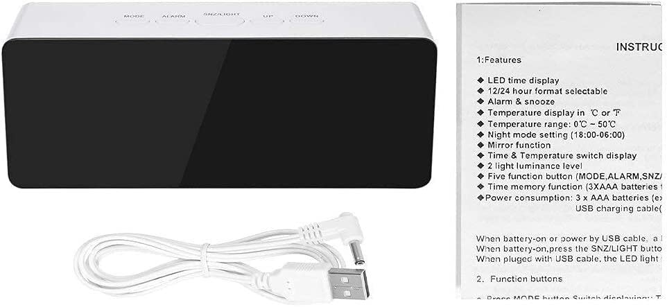 Digital LED Alarm Clock with Snooze Function, Mirror Display & Indoor Thermometer - USB Powered Desktop Table Clock for Bedroom, Office, Dorm (Batteries Not Included) | Perfect for Home, Travel & Gift Giving