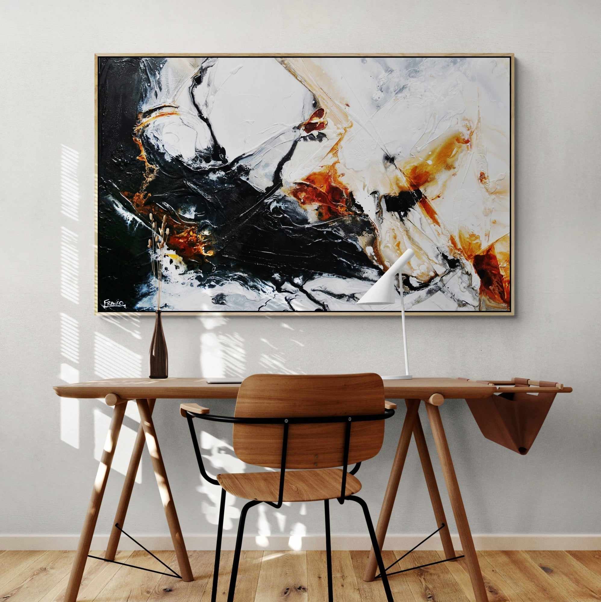 160cm x 100cm Black & White Textured Abstract Painting - Graphite Oxide Artwork for Modern Living Room & Office Wall Decor