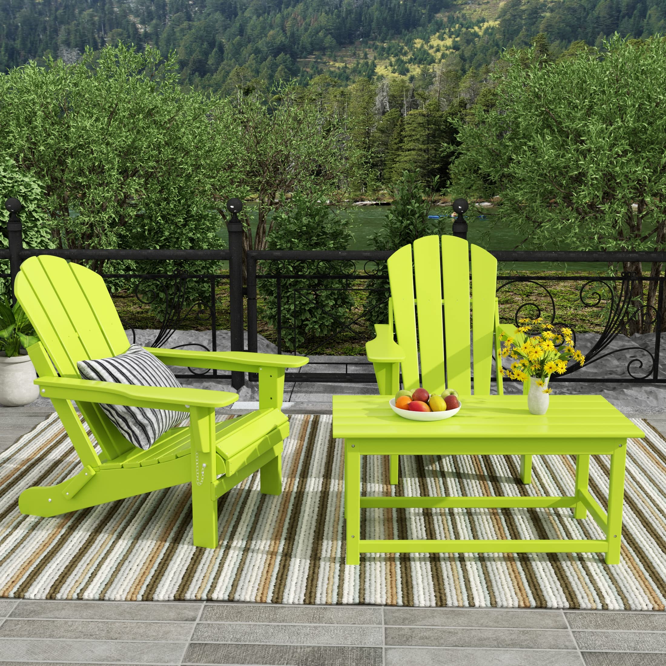 WestinTrends Malibu 3-Piece Outdoor Patio Furniture Set - All-Weather Plastic Adirondack Chairs (Set of 2) with Coffee Table for Porch, Lawn & Backyard - Lime Green - Perfect for Poolside Relaxation, Garden Lounging & Outdoor Entertaining