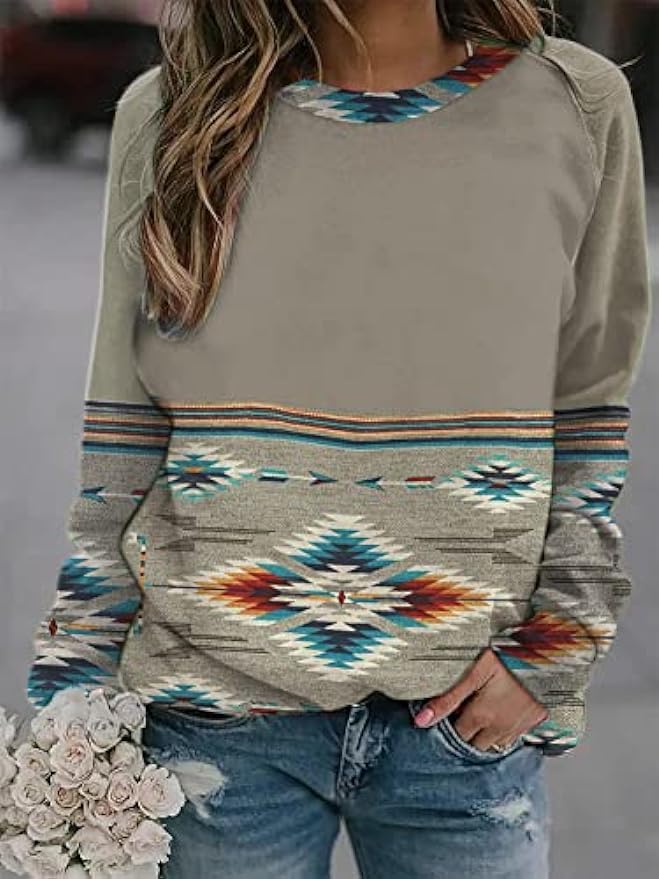 Aztec Sweatshirt Women - Retro Western Crewneck for Casual Wear