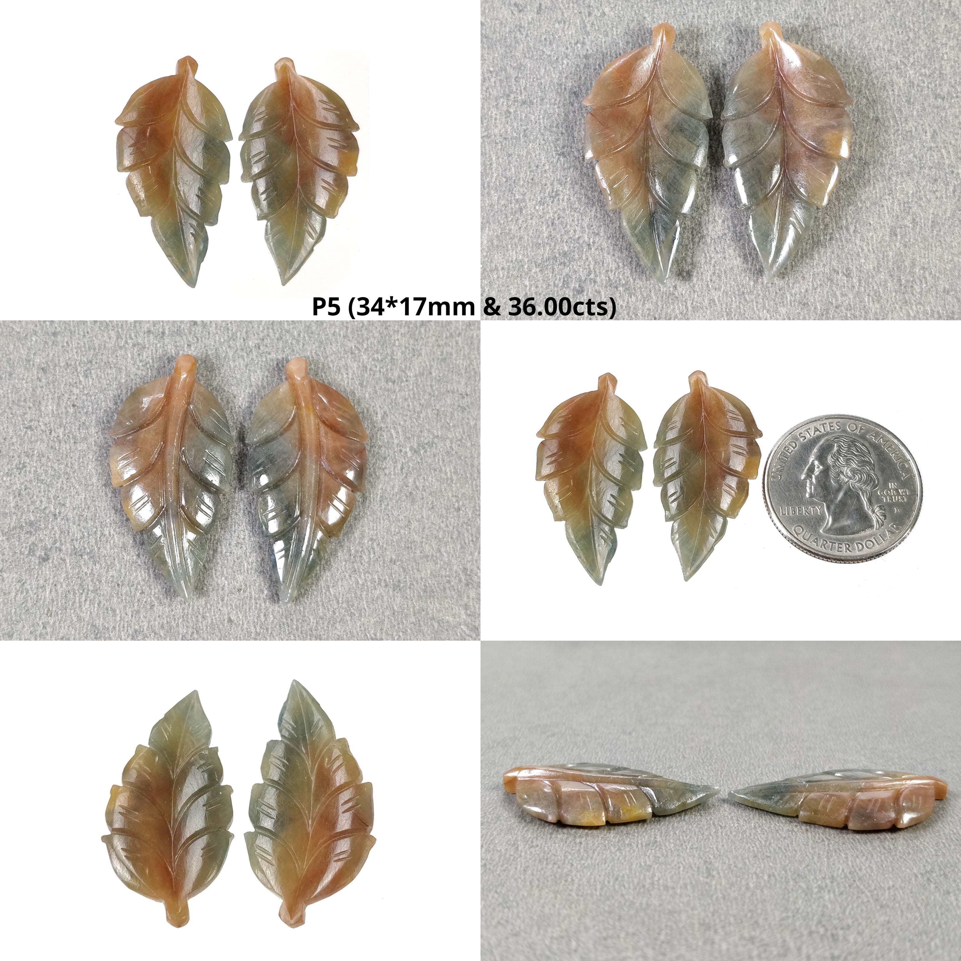 Natural Untreated Multi Sapphire Gemstone Carving - Hand Carved Indian Leaf Pair (With Video) | Authentic Blue Sapphire Jewelry for Meditation, Home Decor & Spiritual Gifts