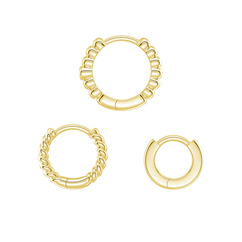 Lab Grown Diamond Triple Stack Hoop Earrings Set - Elegant 14K Gold Layered Earrings for Women | Perfect for Parties, Weddings & Everyday Wear