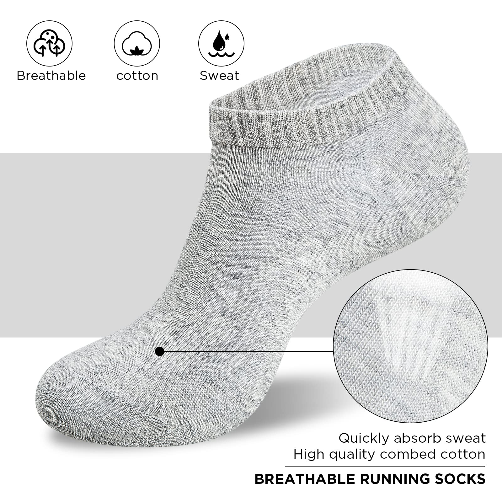 TIBISI Men's Athletic Running Socks - Pack of 10 Low Cut Breathable Cotton Ankle Socks for Men & Women (White/Black/Grey) - Perfect for Sports, Gym Workouts & Daily Comfort