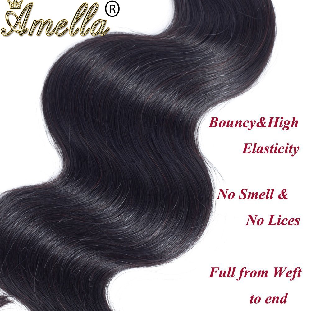 Amella 100% Unprocessed Brazilian Virgin Human Hair Weft - 20 Inch Body Wave Bundle, 8A Grade, Natural Black | Perfect for Extensions, Weaves & Styling