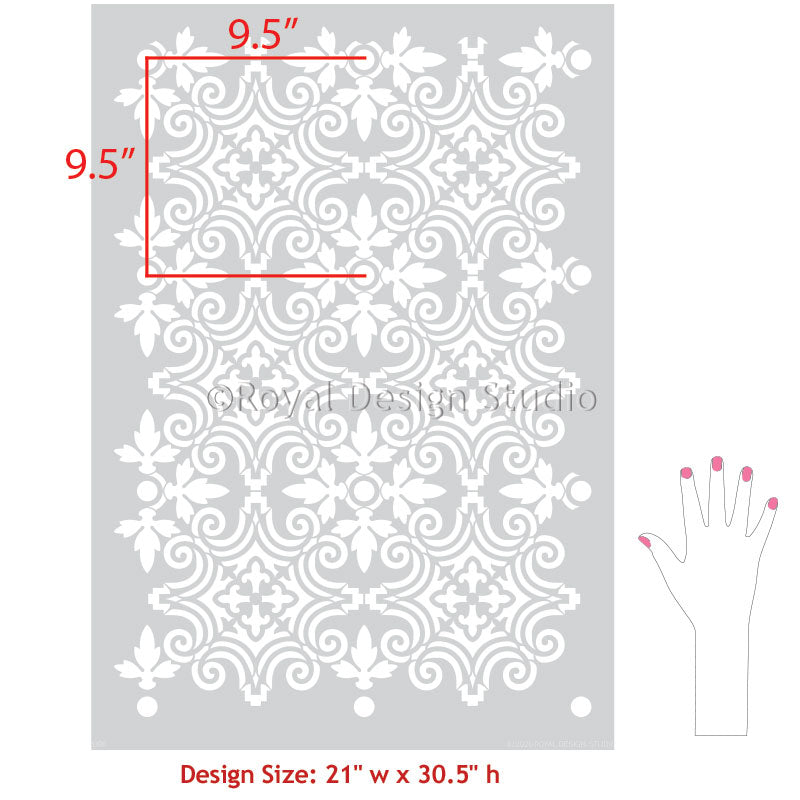 Augusta Tile Allover Stencil - Reusable DIY Wall Stencil for Home Decor, Bathroom & Kitchen Backsplash - Perfect for Painting Patterns on Walls, Floors, and Furniture