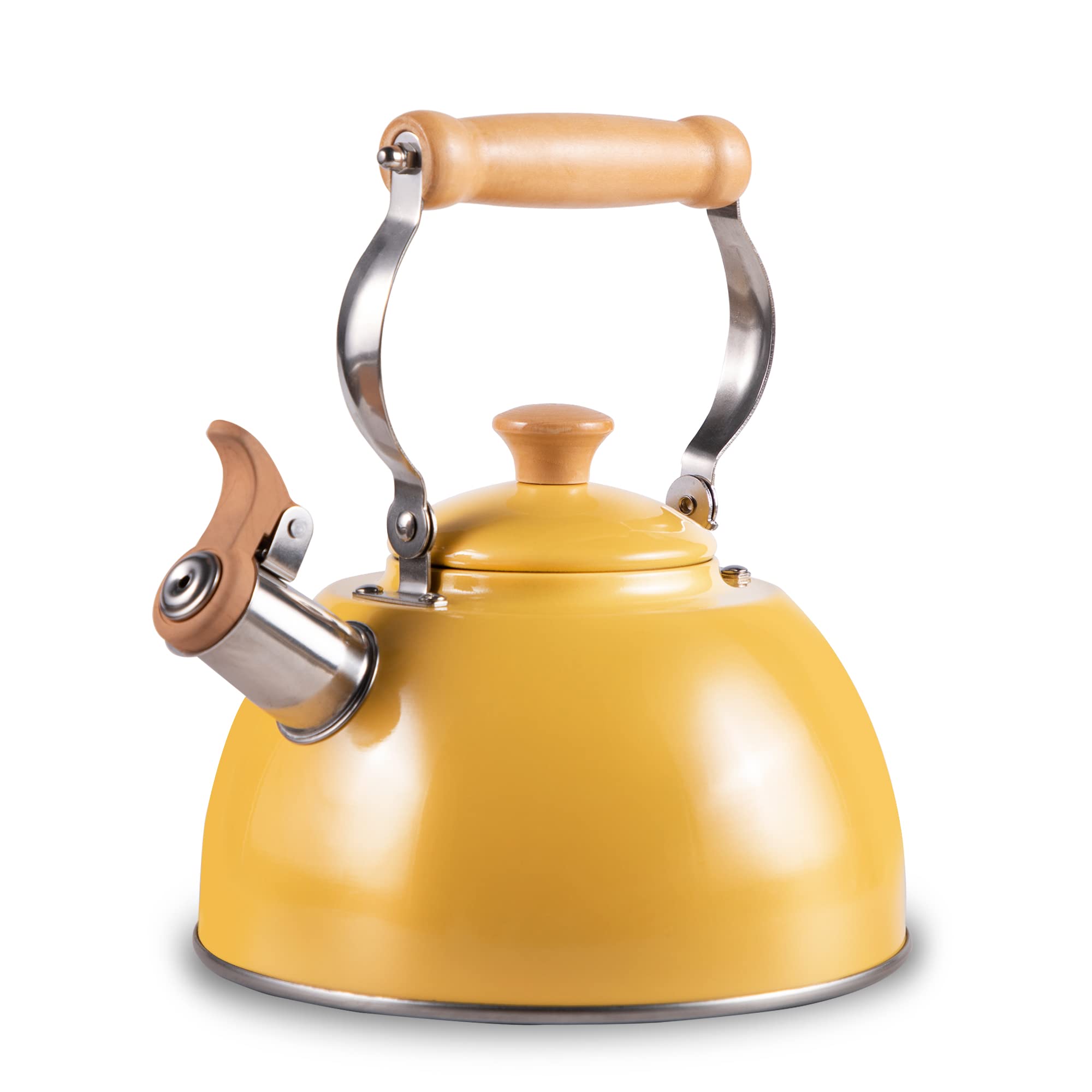 ROCKURWOK 2.7 Quart Stainless Steel Whistling Tea Kettle with Cool-Touch Handle - Yellow Stovetop Kettle for Tea, Coffee & Hot Water - Perfect for Home, Kitchen & Camping Use