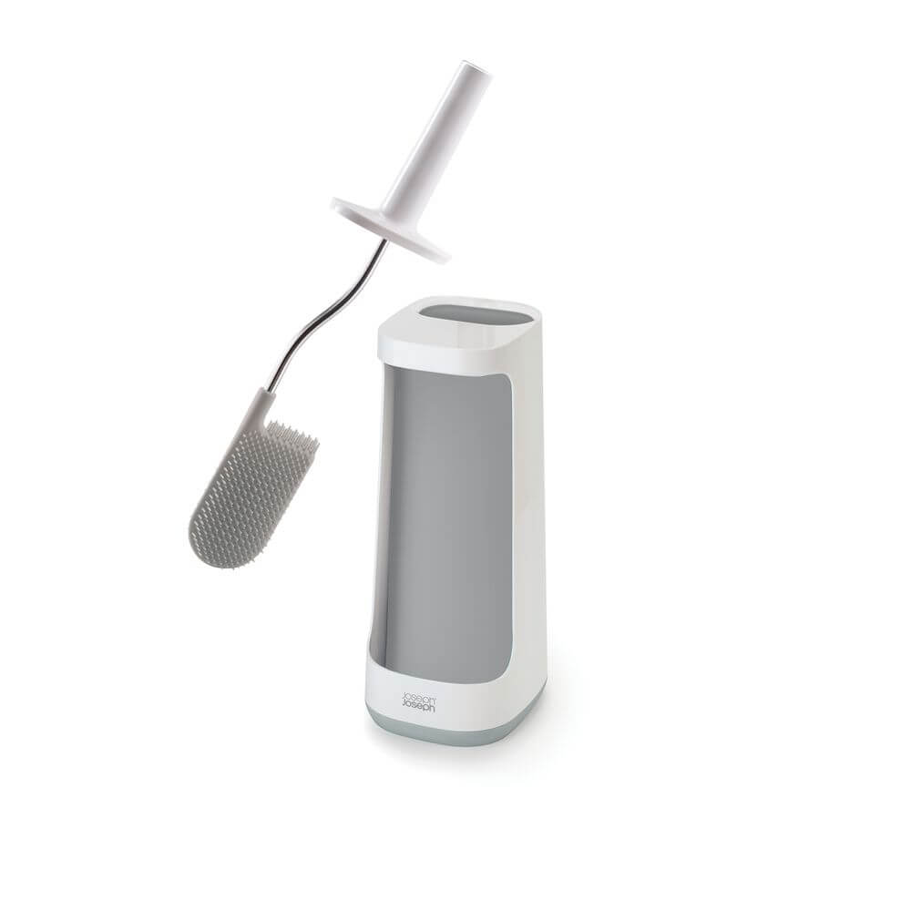 Joseph Joseph Flex Plus Toilet Brush with Holder - Grey | Hygienic Bathroom Cleaning Tool for Home, Office & RV Use