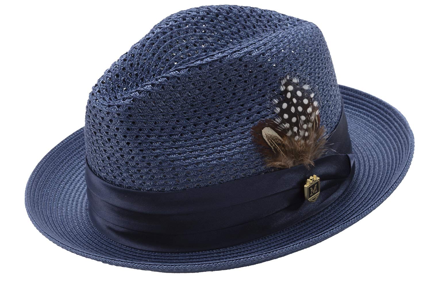 MONTIQUE Men's Braided Pinch Fedora Hat with Feathers - Lightweight Breathable Polyester Summer Panama Hat for Outdoor Activities, Beach Vacations & Fashion Accessories - Size H24