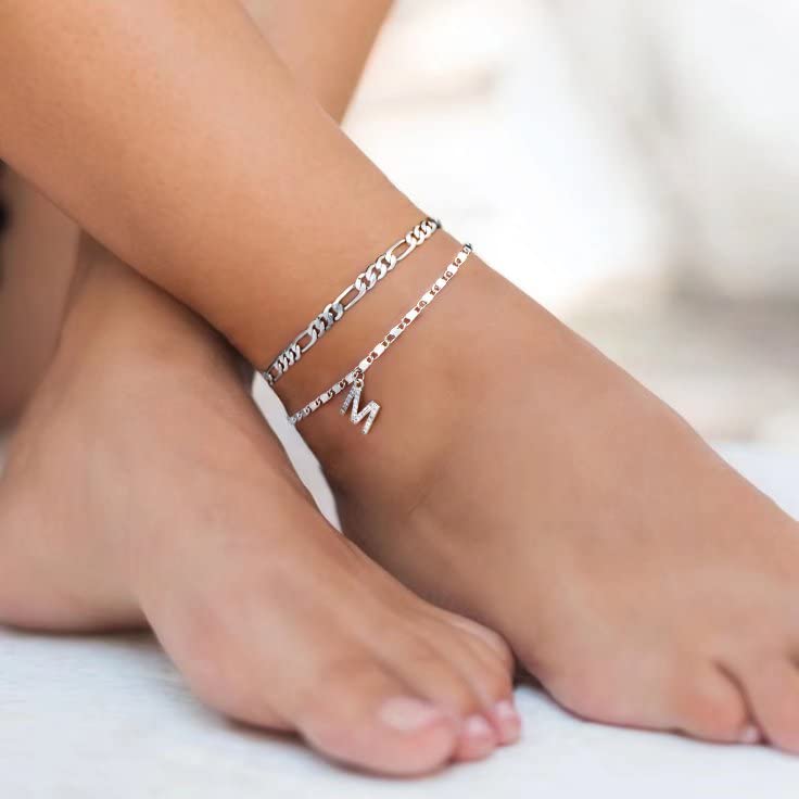Ursteel 14K Gold Plated Dainty Layered Chain CZ Initial Ankle Bracelets for Women - Elegant Summer Jewelry Gift Set for Her | Perfect for Beach Vacations, Date Nights & Everyday Wear