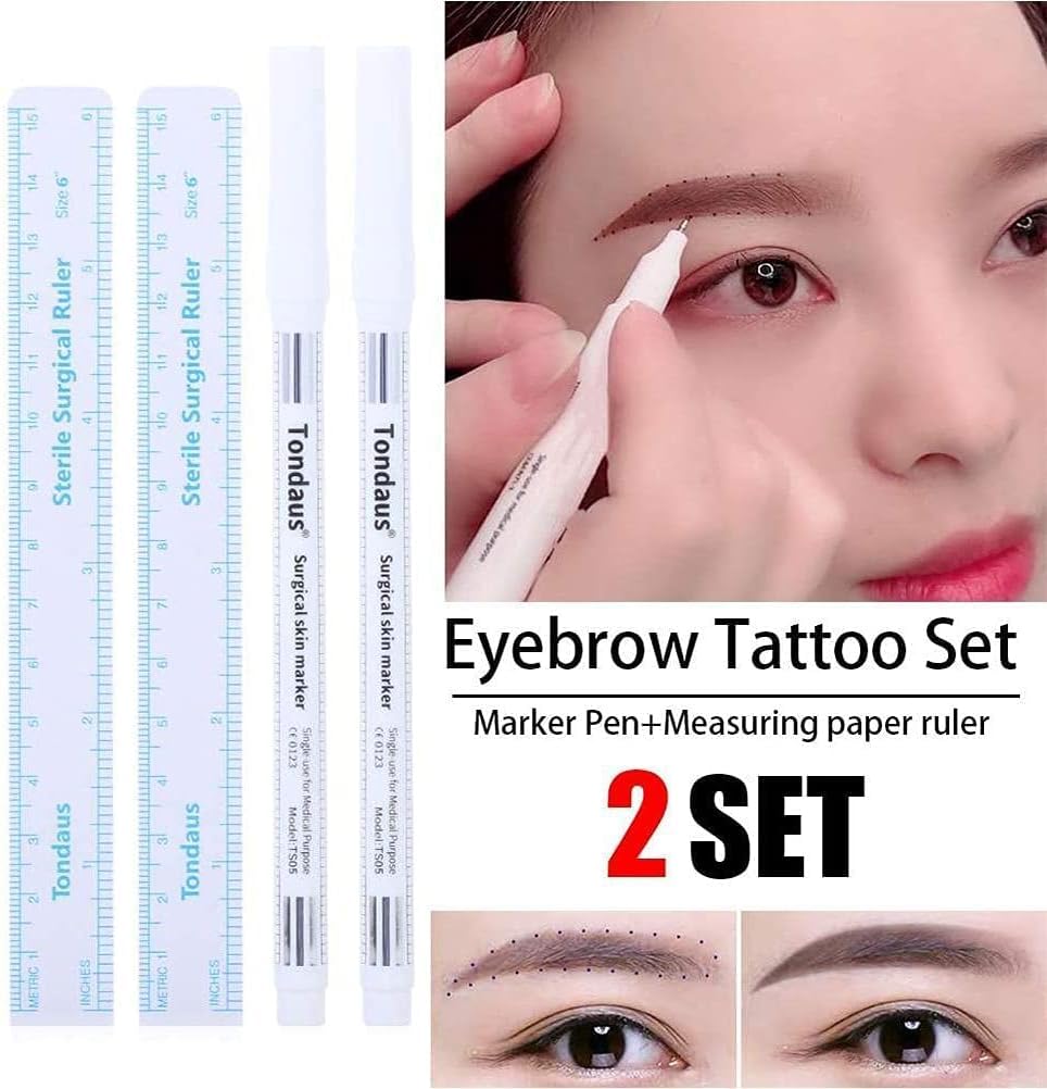 White Tattoo Marker Pen with Ruler - Eyebrow & Lip Tattoo Kit for Beauty Care