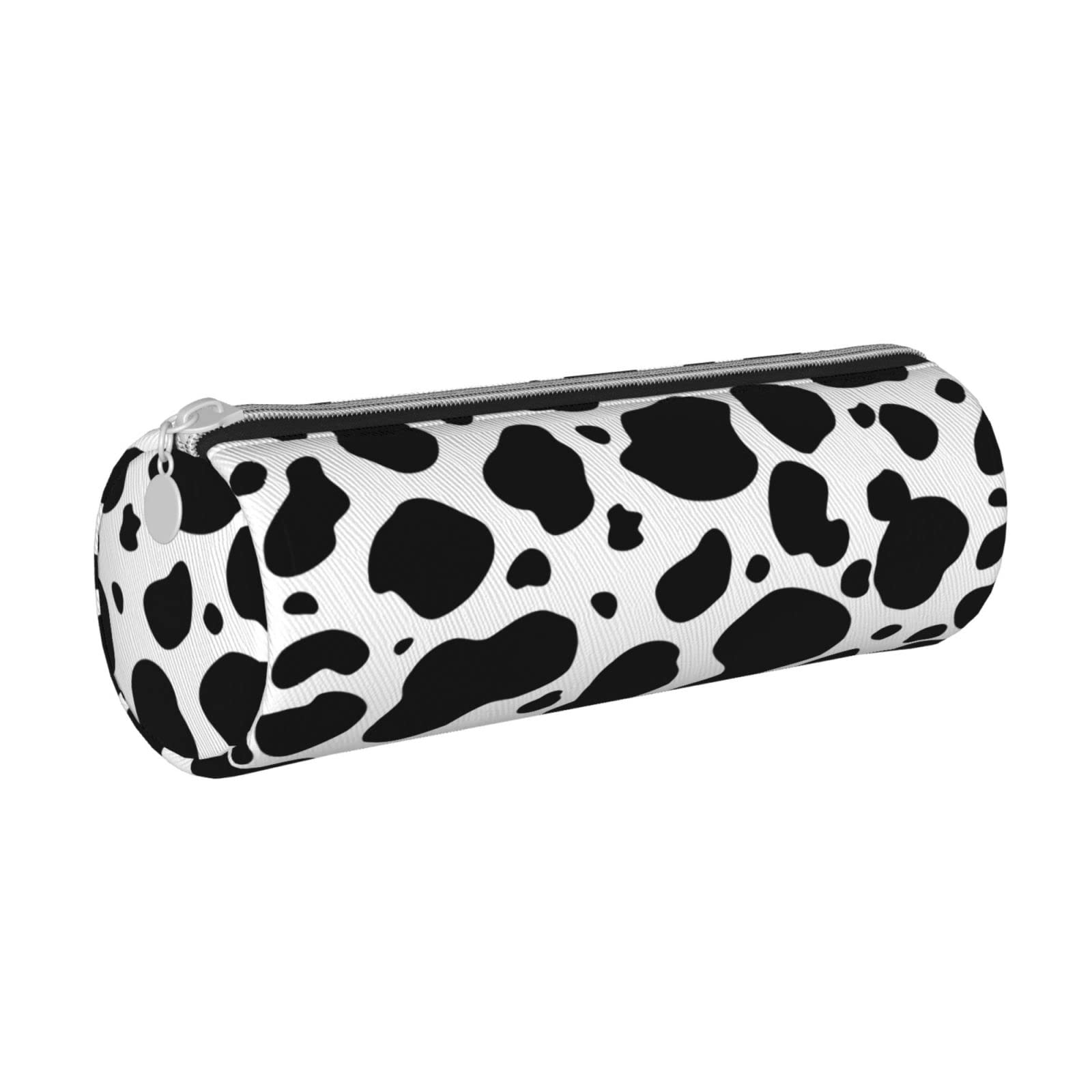 Genuine Cowhide Leather Pencil Case with Milk Print - Zippered Pen Organizer, Makeup Pouch & Stationery Bag for School, Office & Travel - Perfect for Students, Professionals & Daily Essentials Storage