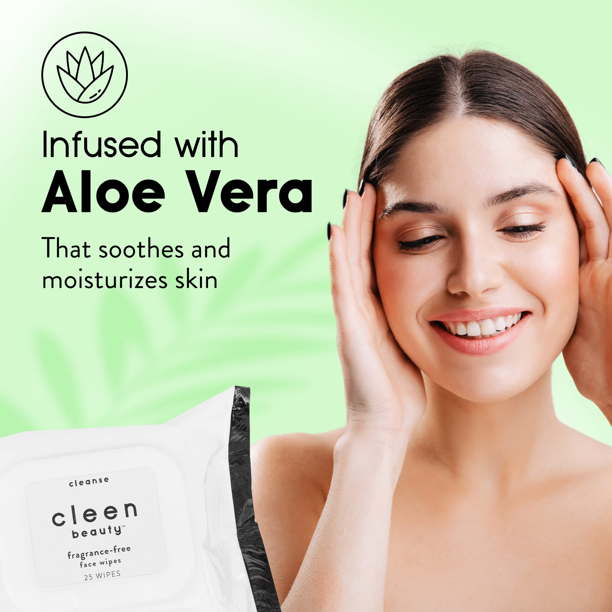 Cleen Beauty Fragrance-Free Aloe Vera Makeup Remover Wipes | Soothing & Moisturizing Biodegradable Face Wipes | Paraben-Free & Hypoallergenic | 25 Count | Perfect for Travel, Gym & Daily Skincare Routine