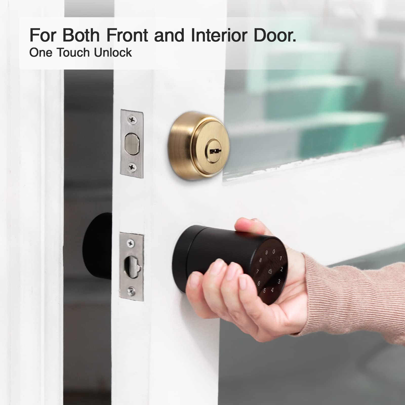 Smart Bluetooth Fingerprint Door Lock - Keyless Entry with NFC, App Control, PIN Code & Backup Keys - Secure & Stylish Black Smart Lock for Home, Office & Airbnb Use