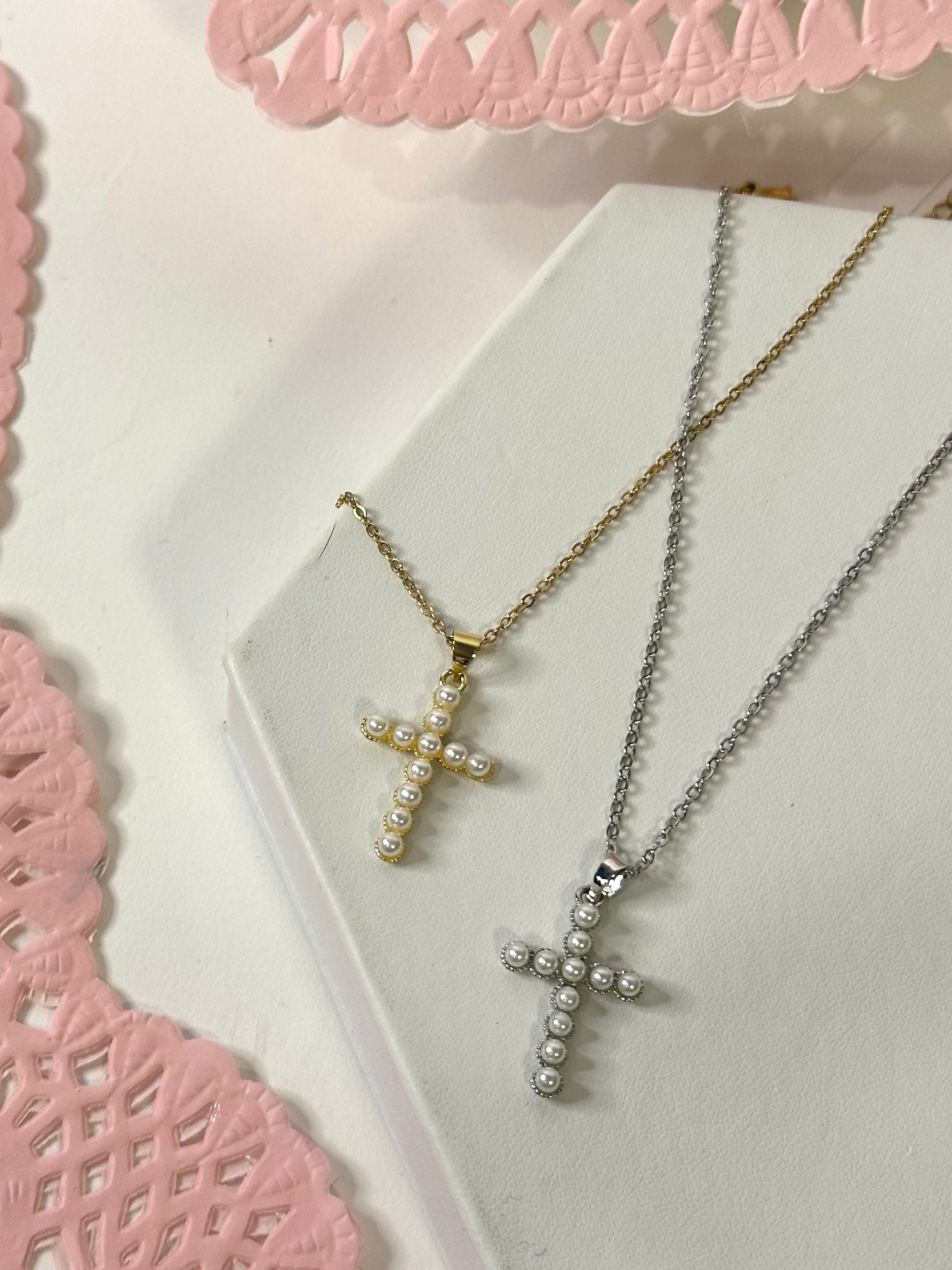 Elegant Multi Pearl Cross Necklace for Women - Stylish Religious Jewelry Gift for Baptism, Wedding & Everyday Wear