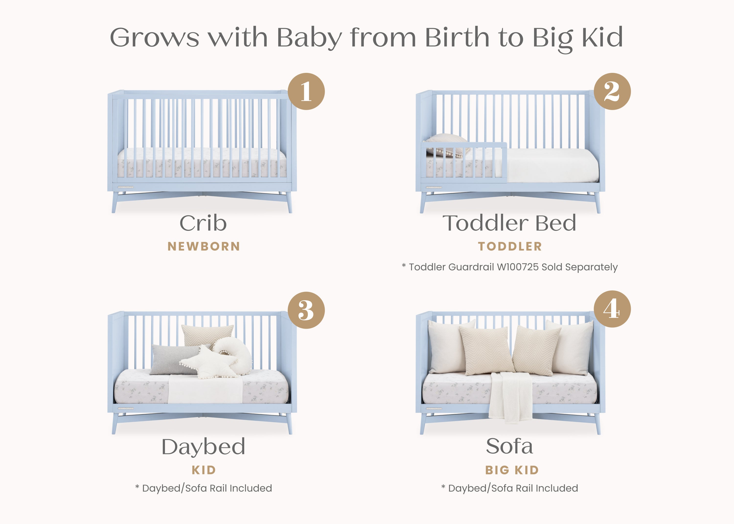 Dylan 4-in-1 Convertible Baby Crib - Toddler Bed, Daybed & Full-Size Bed - Safe Nursery Furniture for Newborn to Teen - Perfect for Bedrooms, Daycare & Guest Rooms