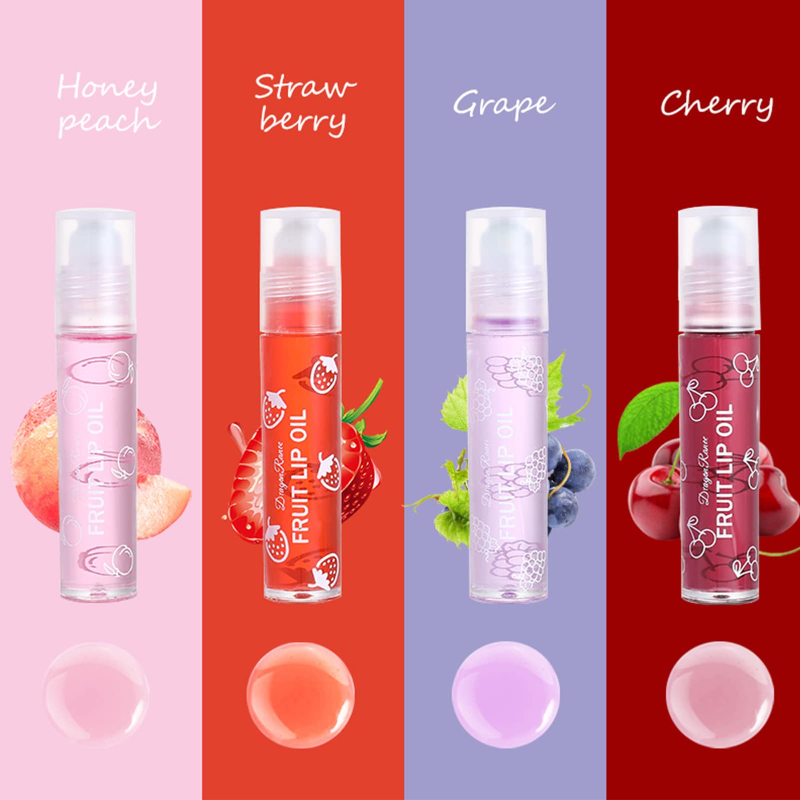 4 Pcs Fruit Lip Oil Set - Moisturizing Hydrating Lip Gloss, Crystal Jelly Liquid Lipstick, Non-Stick Cup & Long Lasting Lip Kit for Women & Girls - Perfect for Daily Wear, Date Night & Makeup Gifts