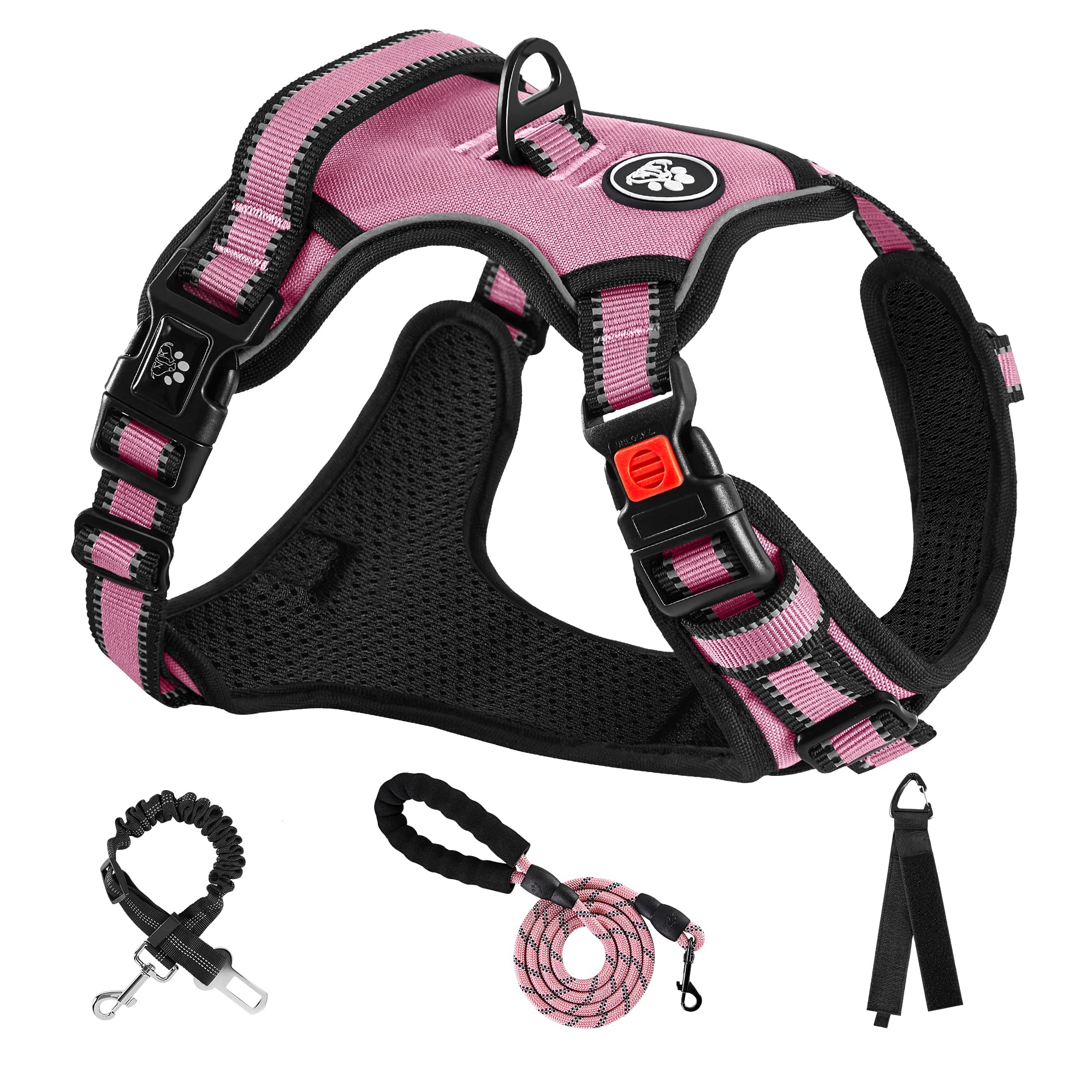 NESTROAD No Pull Dog Harness - Adjustable Oxford Pet Vest with Leash & Reflective Strips, No-Choke Design for Small Medium Large Dogs (Pink) - Perfect for Walking, Training & Outdoor Adventures