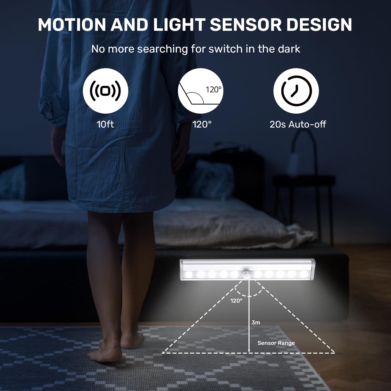 Motion Sensor RV Step Lights - 20 LED Magnetic Night Light for Camper, Motorhome & Trailers (2 Pack) - Perfect for Safe Nighttime Entry/Exit
