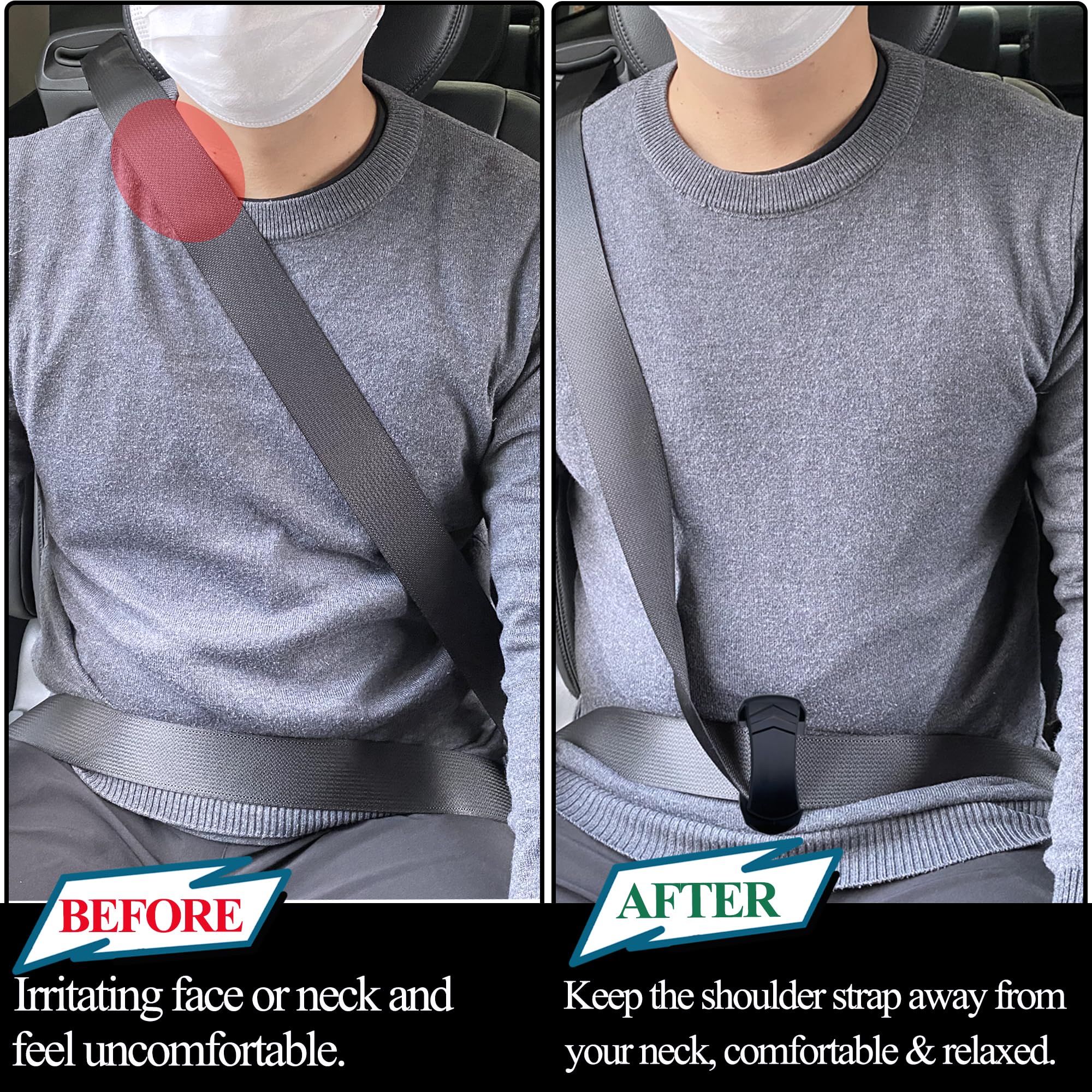 Car Seat Belt Adjusters for Adults - 3 Pack Comfortable Shoulder Protector Clips & Tensioners for Safe Driving | Perfect for Long Road Trips, Commuting & Travel