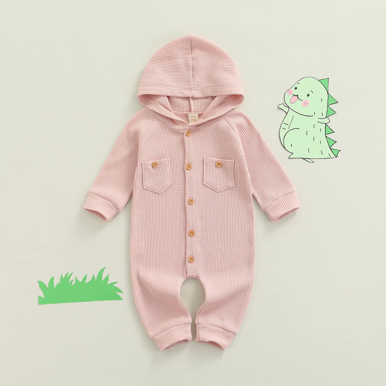 Ynibbim Winter Baby Romper - Unisex Hooded Jumpsuit for Newborns & Infants | Soft Waffle Cotton Button-Up Outfit for Boys & Girls | Perfect for Holiday Photos, Family Gatherings & Cozy Winter Adventures