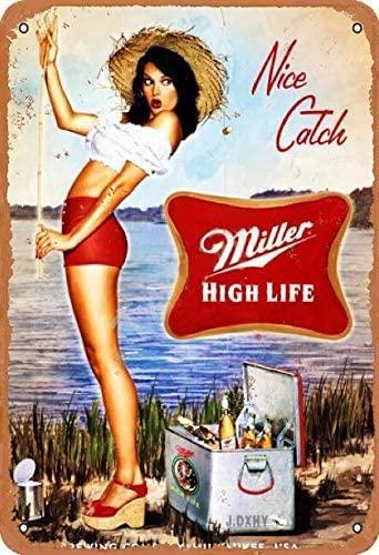 Vintage Nice Catch High Life Beer Tin Sign - 12x8 Inches Retro Wall Decor for Bars, Man Caves & Home Brewery | Eye-Catching Advertising Metal Plaque