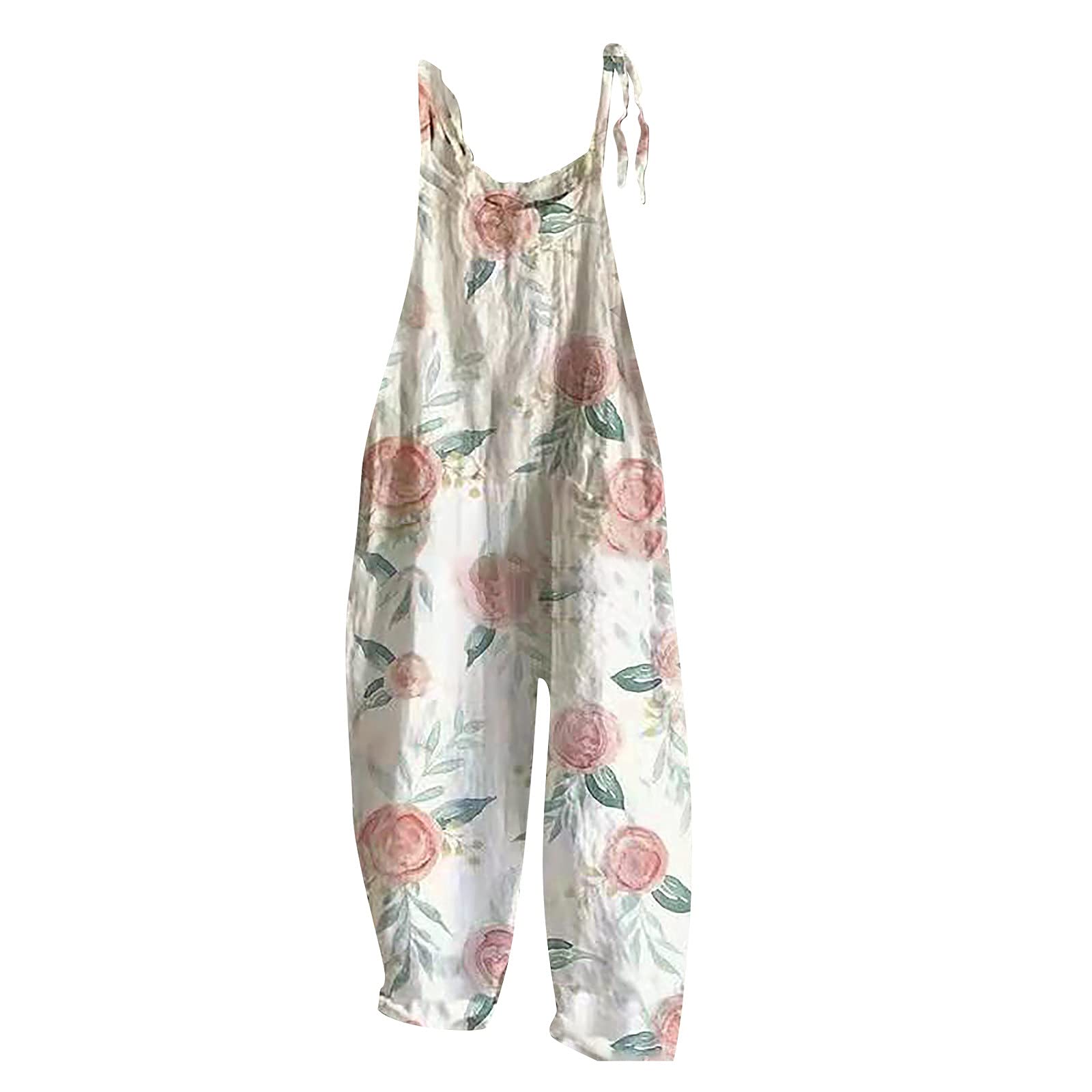OIUCVGB Women's Casual Loose Bohemian Floral Print Wide Leg Jumpsuit - Cotton Summer Beach Romper Overalls for Vacation, Outdoor Music Festivals & Boho Style Outfits