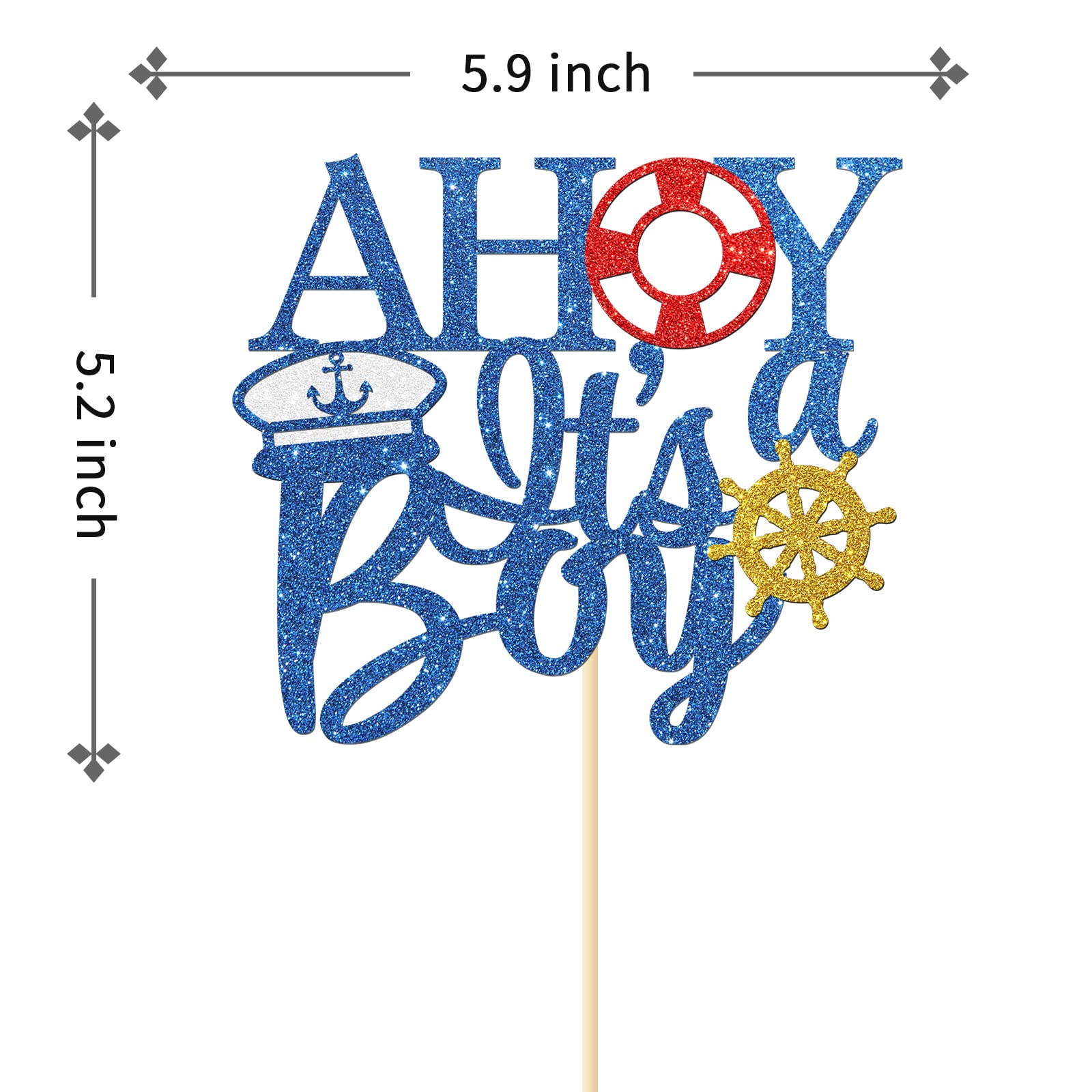 Nautical Ahoy It's a Boy Cake Topper - Blue Glitter Baby Gender Reveal & 1st Birthday Party Decorations | Perfect for Baby Showers, Welcome Home Celebrations, and Nursery Decor