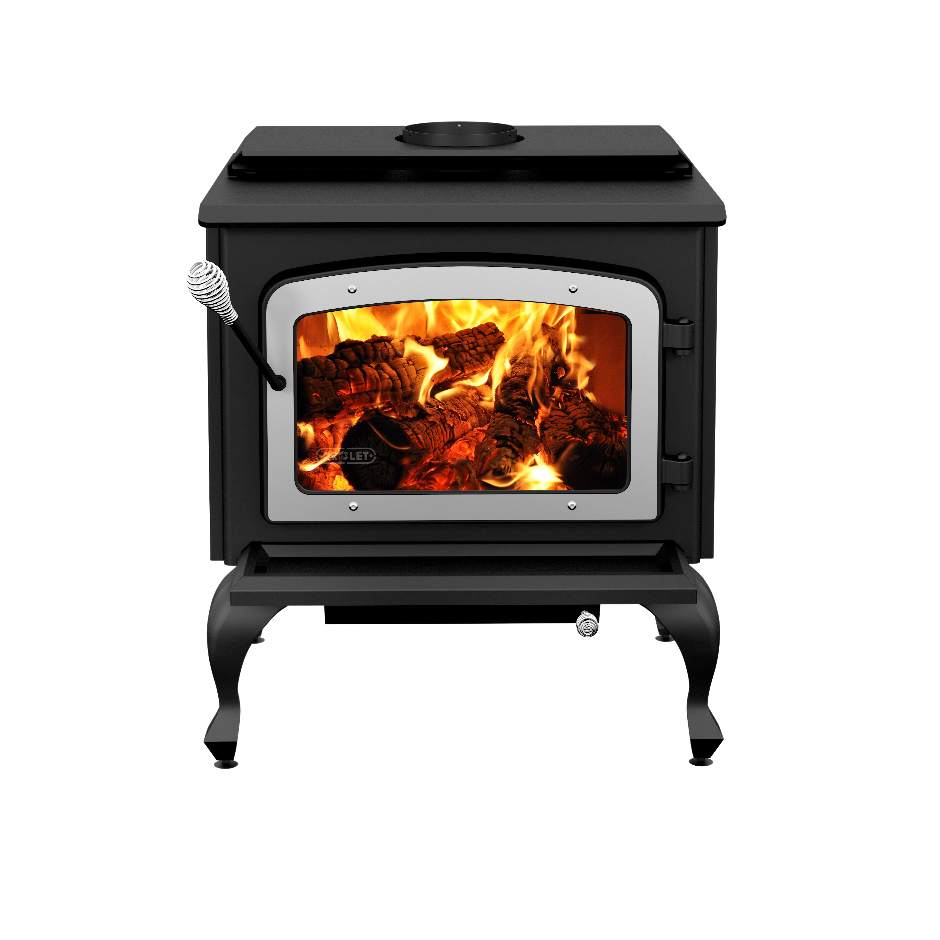 Drolet Escape 1800 Wood Stove - 2,100 Sq. Ft. Heating Capacity with Cast Iron Legs & Brushed Nickel Door - Perfect for Cabins, Homes & Outdoor Living Spaces