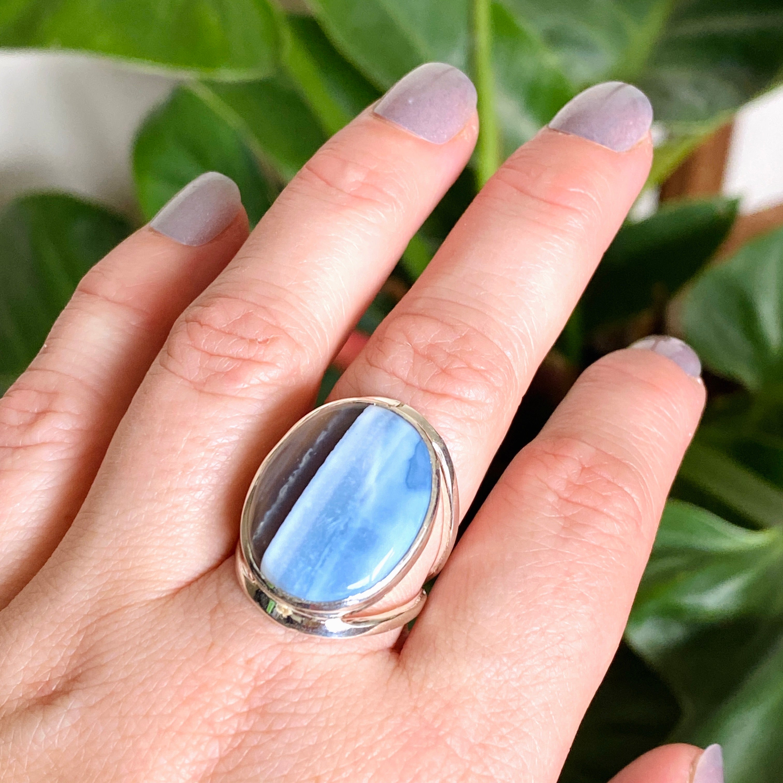 Blue Owhyee Opal Oval Cabochon Ring - Size 9 KRGJ3304 | Handmade Gemstone Jewelry for Women, Perfect for Weddings, Parties & Special Occasions