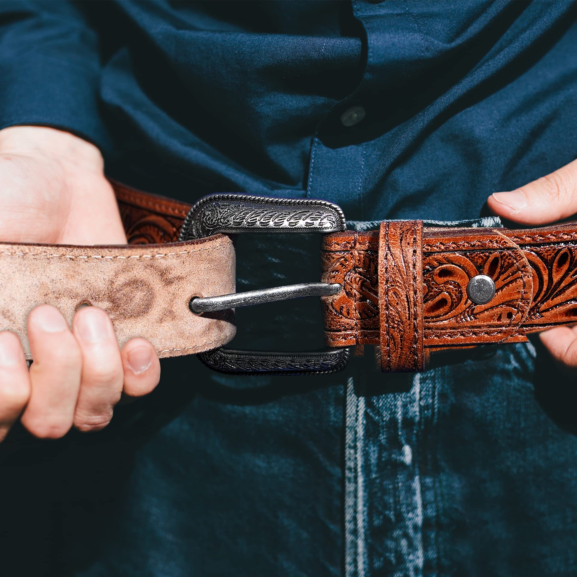 RAW HYD Genuine Leather Western Belts for Men - 1.5
