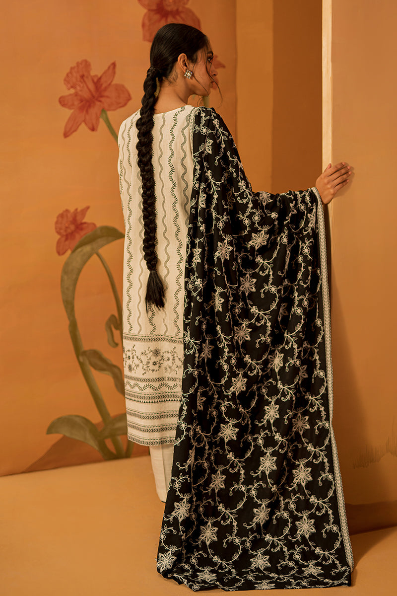 Midnight Leaf 3-Piece Embroidered Khaddar Suit for Women - Traditional Pakistani Outfit for Weddings, Parties & Festive Occasions