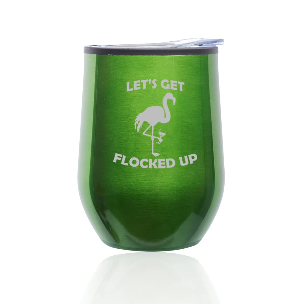 Insulated Stemless Wine Tumbler with Lid - Funny Flamingo Design Travel Coffee Mug (Green) - Perfect for Beach Parties, Picnics & Outdoor Adventures