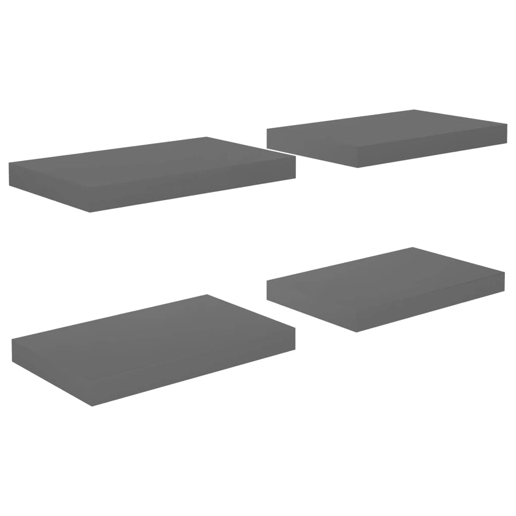 Floating Wall Shelves Set of 4 - Modern High Gloss Gray MDF Shelves 15.7x9.1x1.5 Inches - Space Saving Wall Mounted Shelves for Bedroom, Living Room, Bathroom, Kitchen - Home Decor & Organization Storage Solution