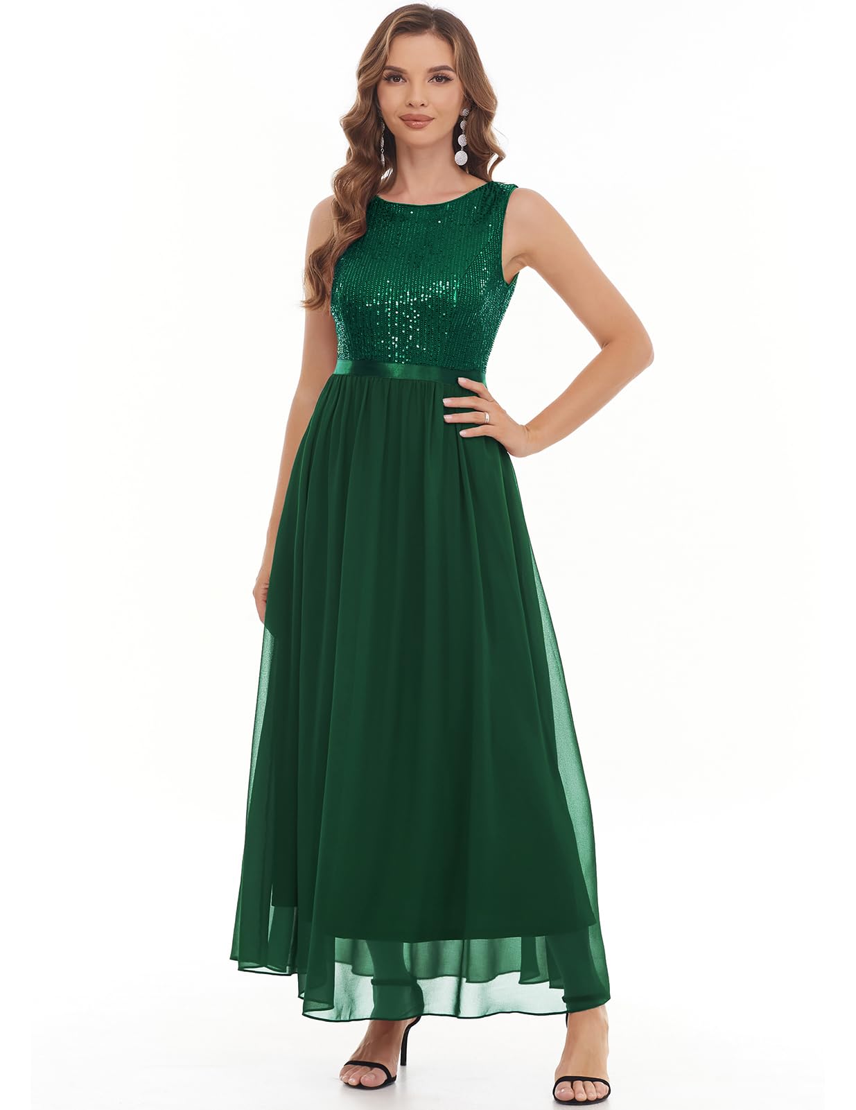 Bbonlinedress Glitter Sequins Evening Gown - Elegant Flowy Formal Dress for Wedding Guest, Mother of The Bride | Perfect for Prom, Cocktail Parties & Special Occasions